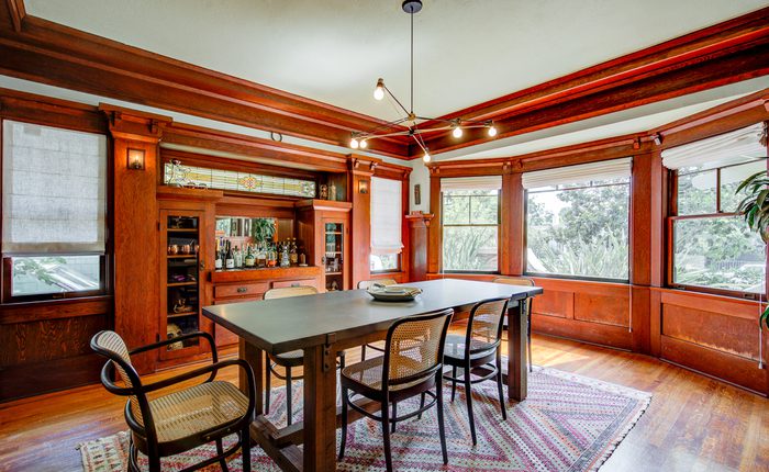 Restored dining room of a Hollywood Hills Airplane Bungalow home
