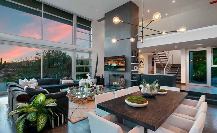 Nichols Canyon Contemporary Modern home with triple-height living room.
