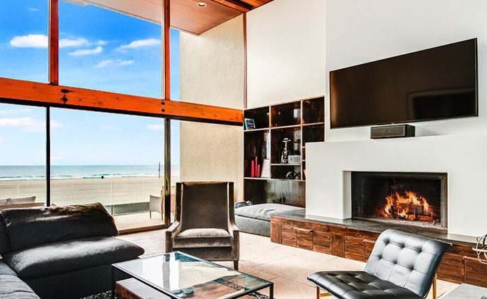 Living room of a Ray Kappe Oceanfront Architectural condo