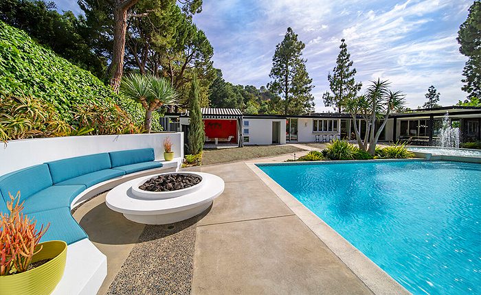 Trousdale Mid Century Estate with Judy Kameon's stunning backyard design.