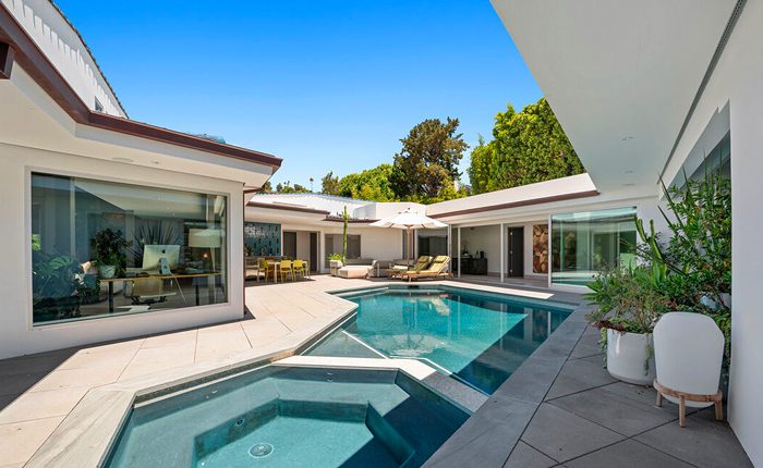 Bel Air Mid Century Modern estate with geometric shaped pool and spa