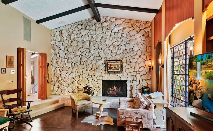 Bel Air Mid Century home with stacked rock fireplace