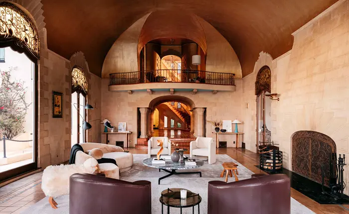 Living rom of the spectacular architect A.F. Leicht historic Los Feliz Art Nouveau Estate
