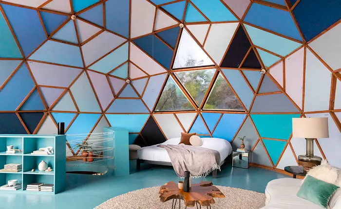 Bedroom of the William King Glassell Park architectural geodome home.